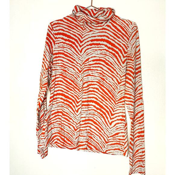 Proenza Schouler Women's White Orange Geometric Zebra Turtleneck Top Size XL - Picture 3 of 12
